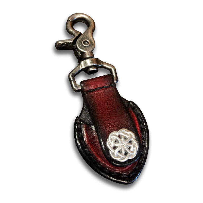 Red Leather Guitar Pick Case with Stitching & Celtic Snap-Guitar Pick Case-Rockstar Leatherworks™