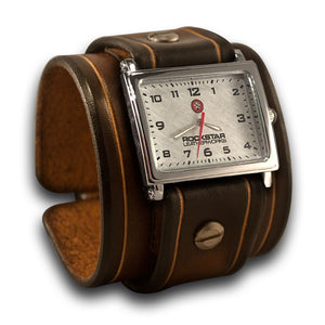 Brown Stressed Leather Cuff Watch with White Watch Face-Leather Cuff Watches-Rockstar Leatherworks™