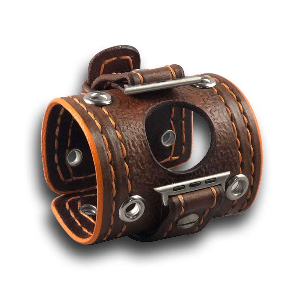 Brown and Orange Apple iWatch Leather Cuff Band with Eyelets-Custom Handmade Leather Watch Bands-Rockstar Leatherworks™