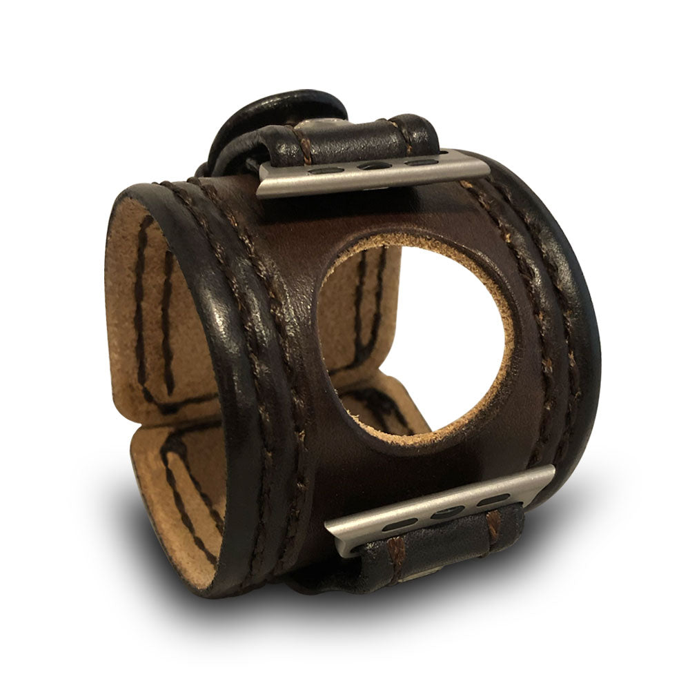 Dark Brown Apple iWatch Leather Cuff Watch Band with Stitching-Custom Handmade Leather Watch Bands-Rockstar Leatherworks™