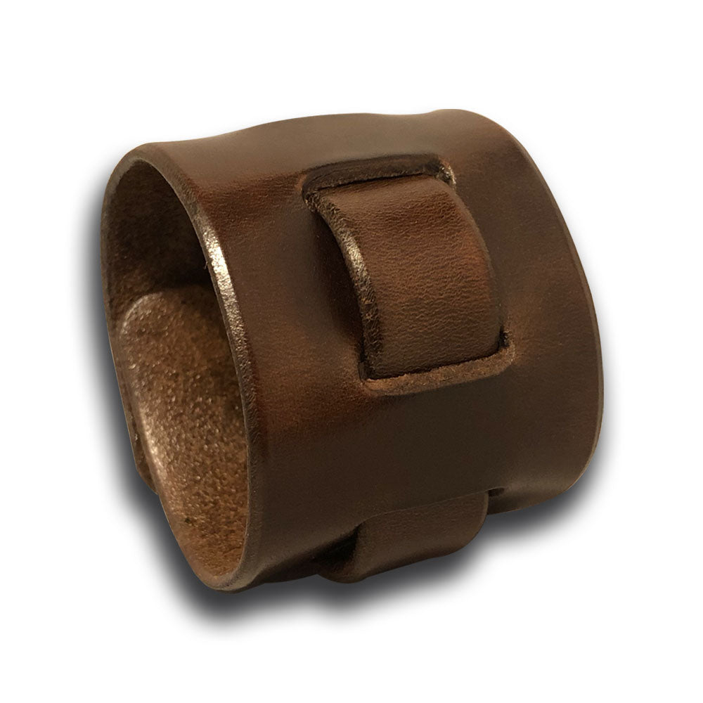 Bison Brown Leather Cuff Wristband with Weaved Strap & Celtic Snap-Leather Cuffs & Wristbands-Rockstar Leatherworks™