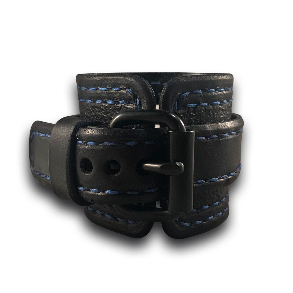 Black & Blue Apple Watch Leather Cuff Watch Band-Custom Handmade Leather Watch Bands-Rockstar Leatherworks™