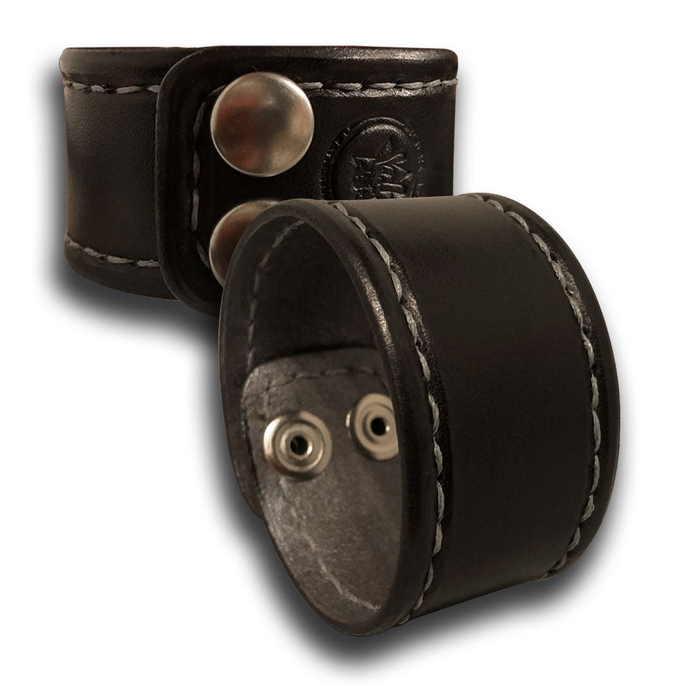Black Leather Cuff Wristband with Silver Stitching & Snaps-Leather Cuffs & Wristbands-Rockstar Leatherworks™