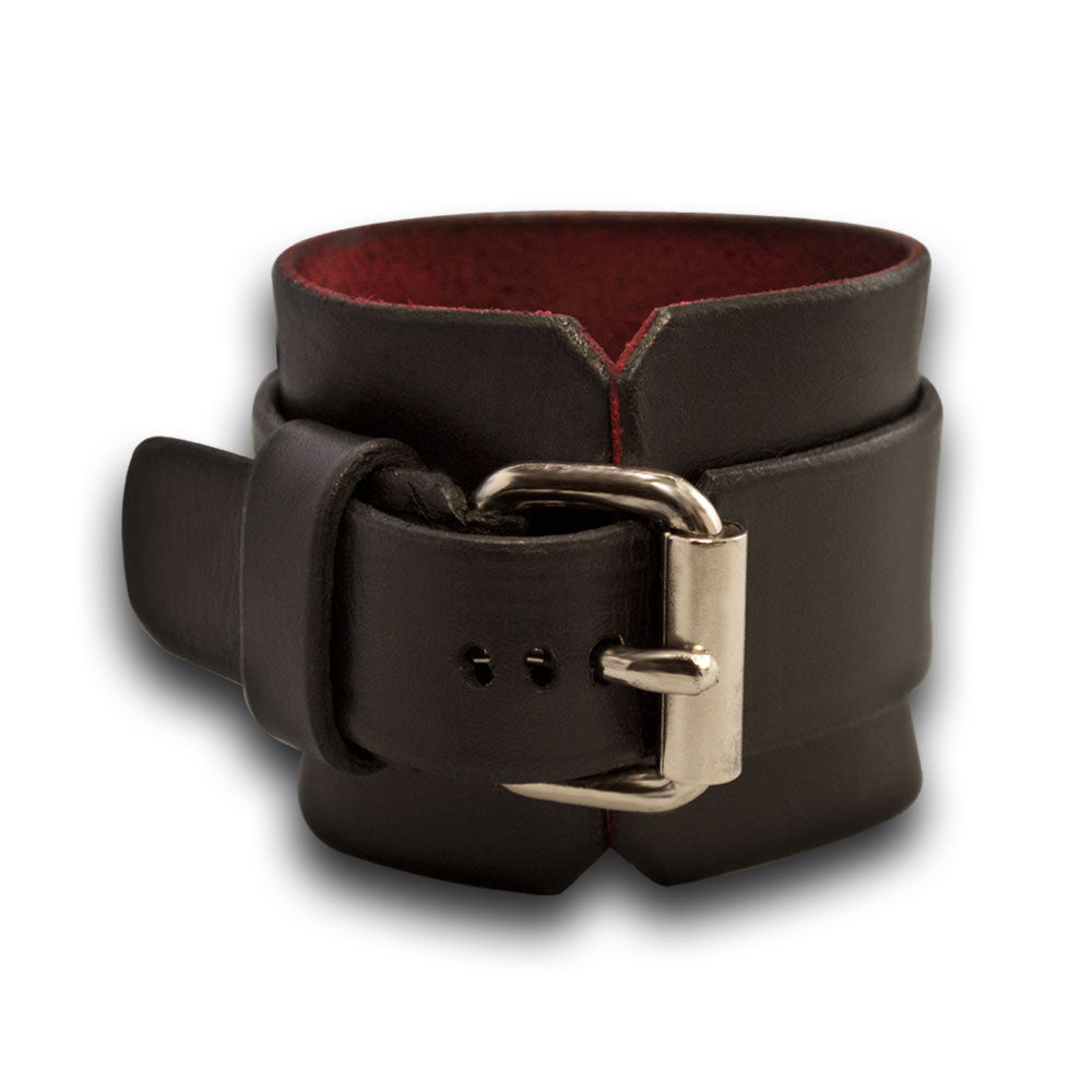 Wide Black Leather Cuff Watch with Stainless Buckle-Leather Cuff Watches-Rockstar Leatherworks™