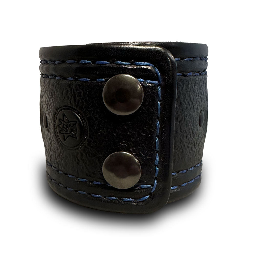 Black & Blue Apple Watch Leather Cuff Watch Band with Black Snaps-Custom Handmade Leather Watch Bands-Rockstar Leatherworks™
