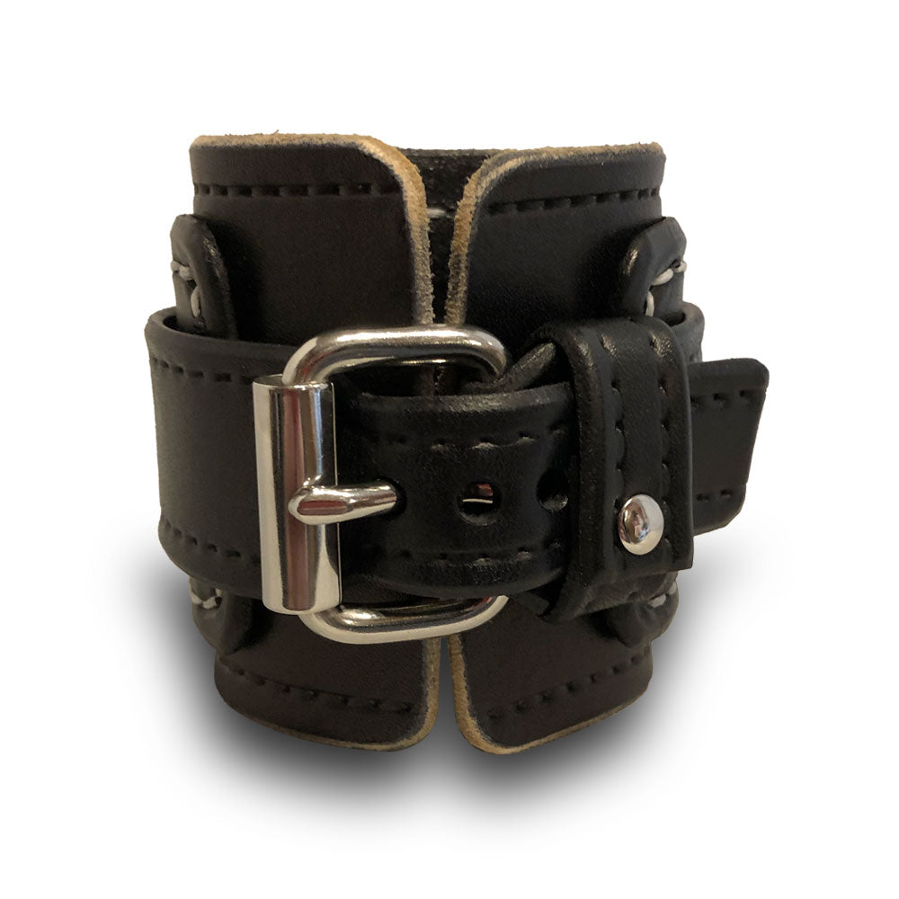 Black Wide Layered Leather Cuff Watch-Leather Cuff Watches-Rockstar Leatherworks™