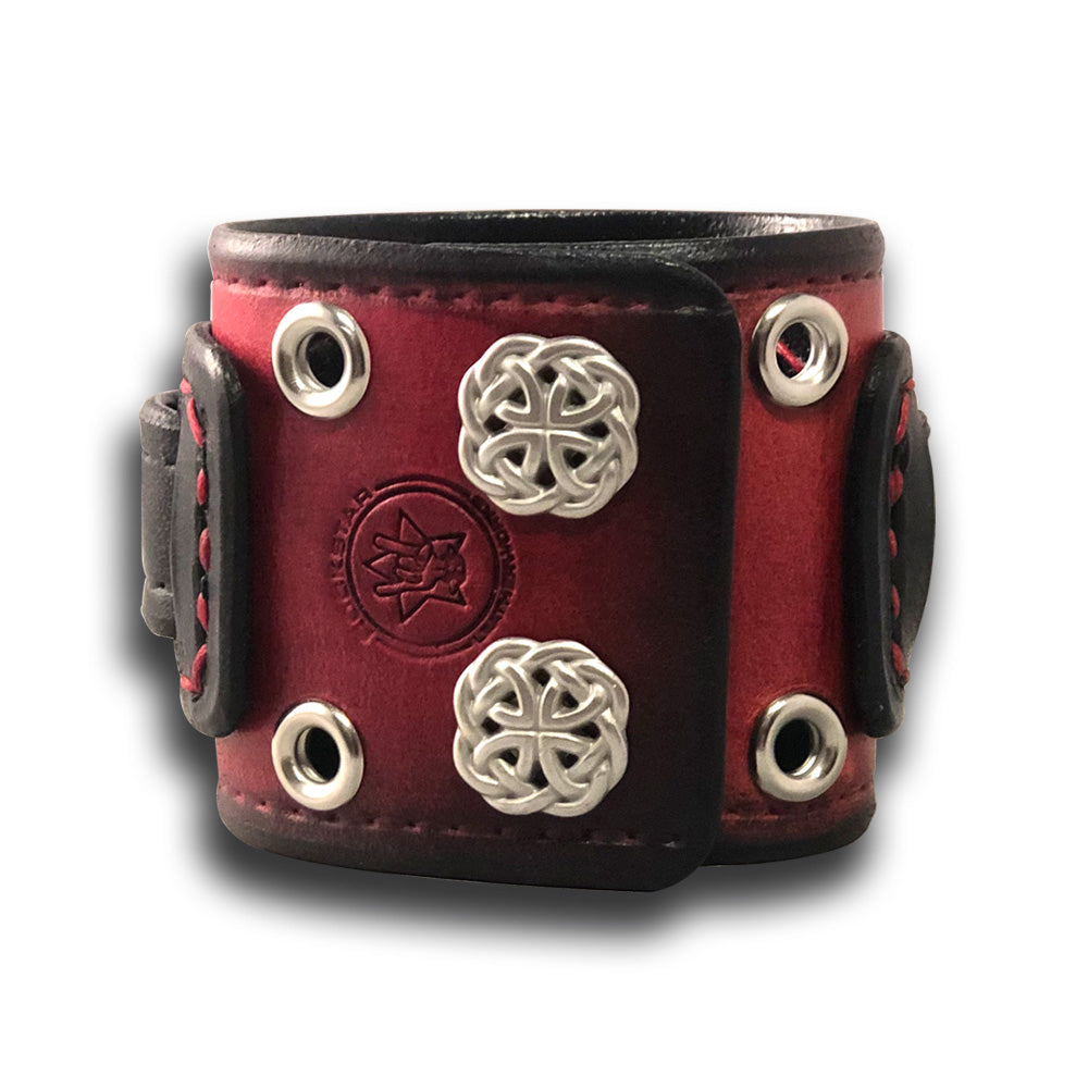 Black and Red Layered Leather Cuff Watch Band with Eyelets & Snaps-Custom Handmade Leather Watch Bands-Rockstar Leatherworks™