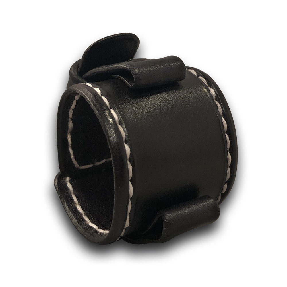 Wide Black Leather Cuff Watch Band with Stitching and Black Buckle-Custom Handmade Leather Watch Bands-Rockstar Leatherworks™