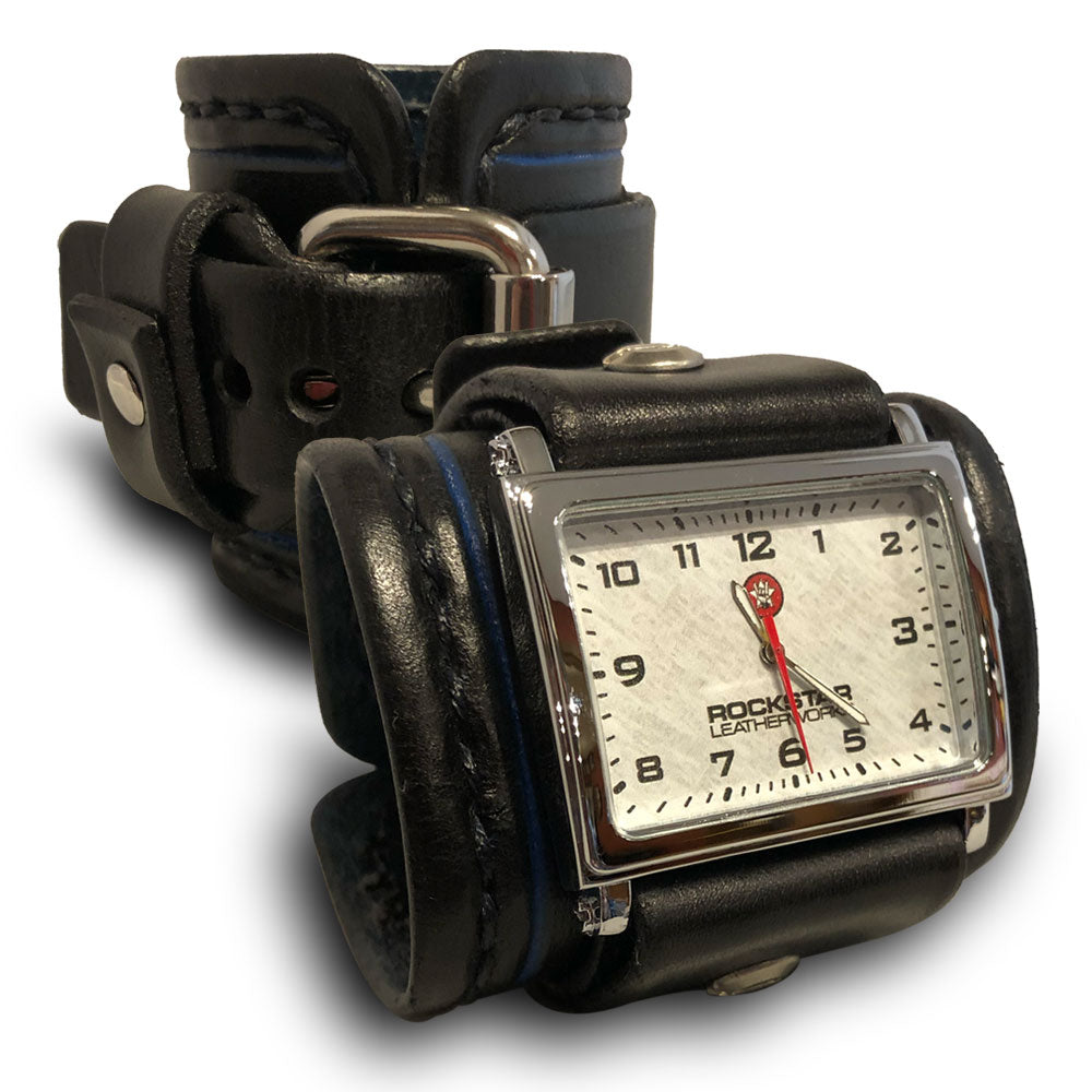Black Wide Leather Cuff Watch-Leather Cuff Watches-Rockstar Leatherworks™