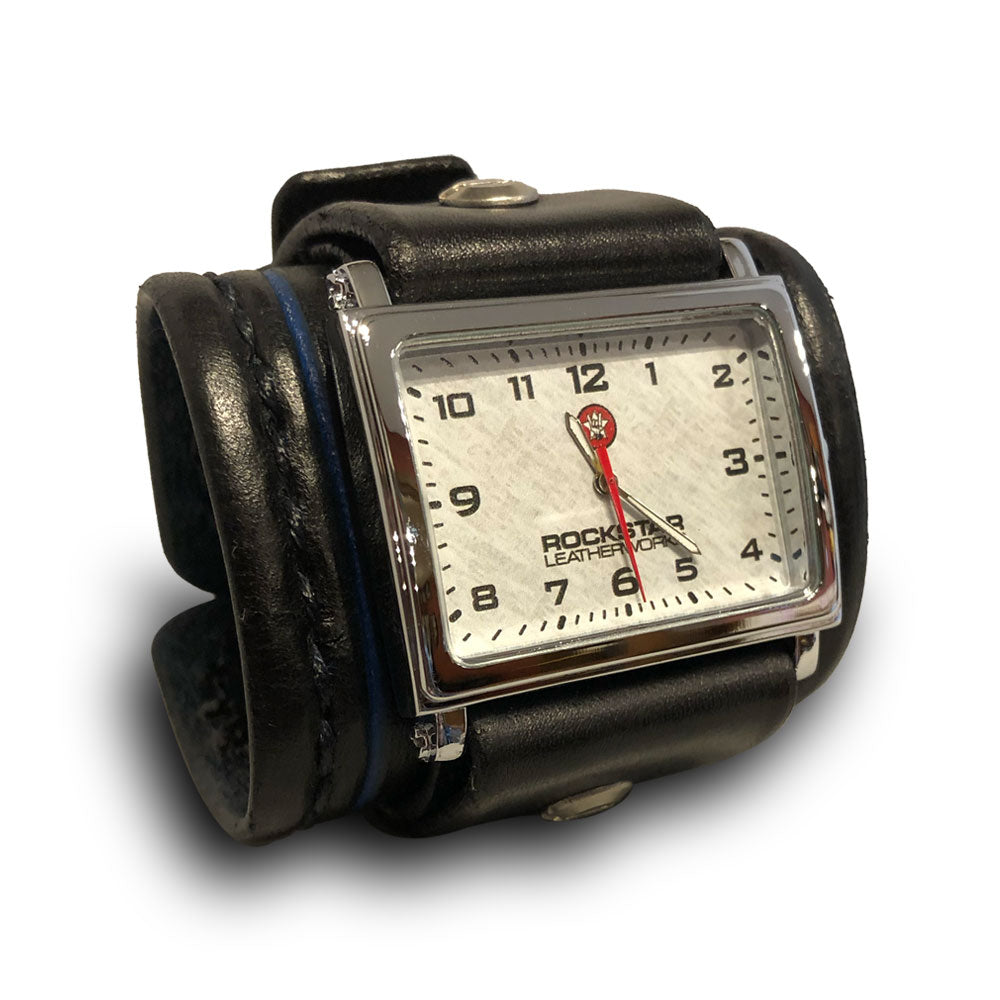 Black Wide Leather Cuff Watch-Leather Cuff Watches-Rockstar Leatherworks™
