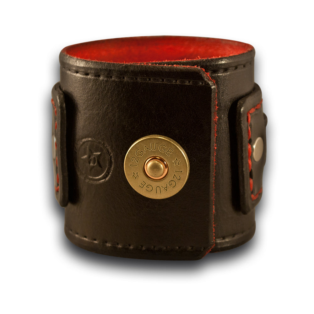 Black & Red Wide Layered Leather Cuff Watch with Snap-Leather Cuff Watches-Rockstar Leatherworks™