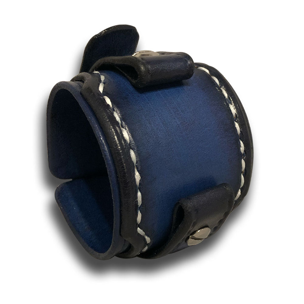 Navy Blue Layered Leather Cuff Watch Band with Buckle-Custom Handmade Leather Watch Bands-Rockstar Leatherworks™