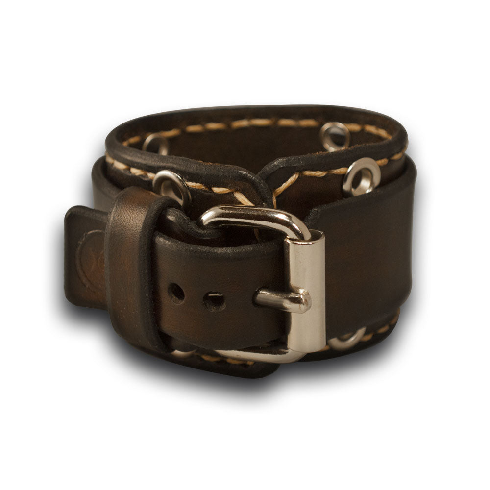 Dark Brown Leather Cuff Watch with Beige Stitching-Leather Cuff Watches-Rockstar Leatherworks™