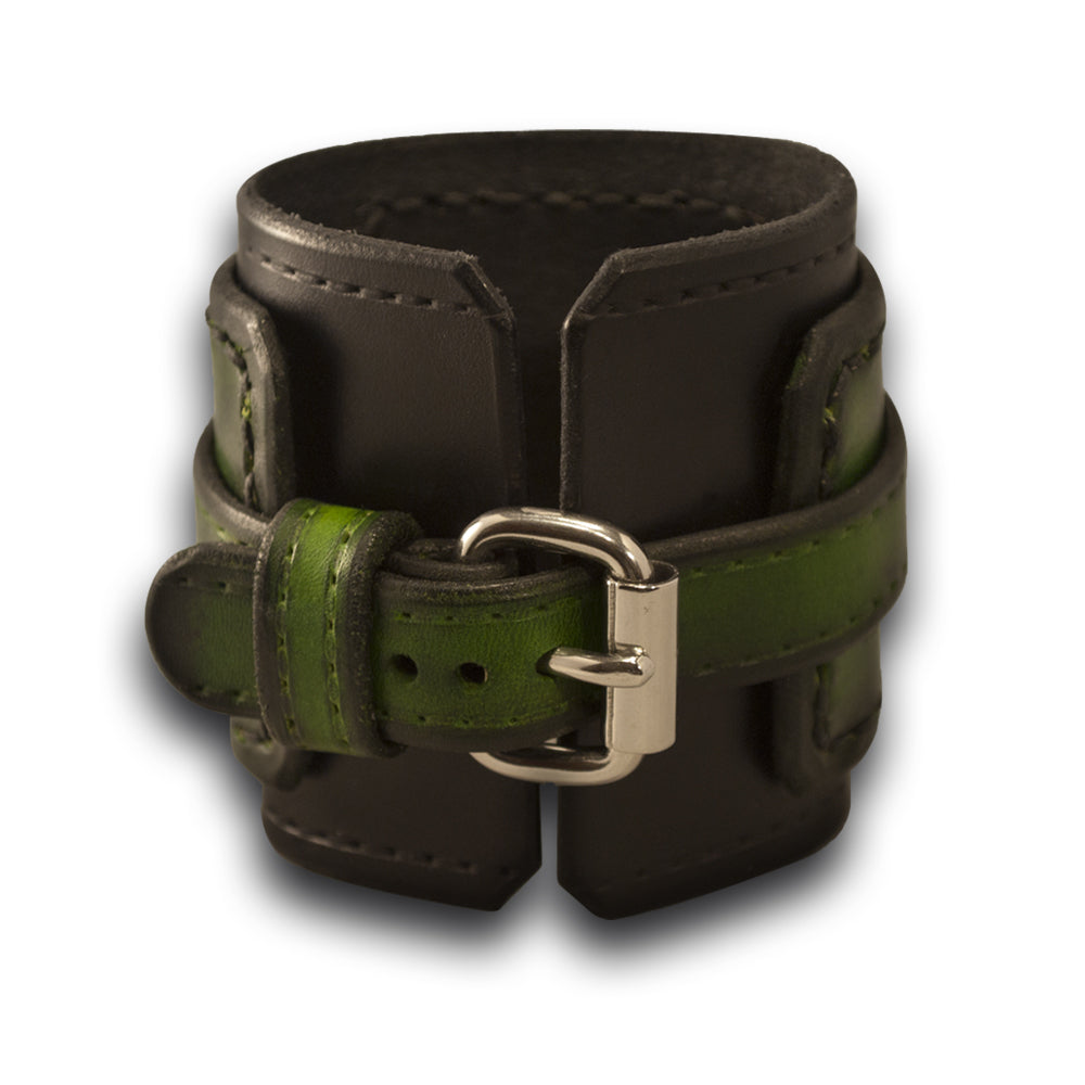 Black & Green Layered Rockstar Leather Cuff Watch-Leather Cuff Watches-Rockstar Leatherworks™