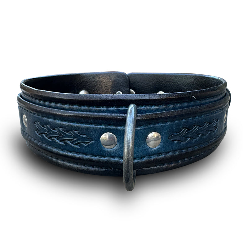 Custom Wide Blue & Black Leather Double Strap Dog Collar-Wide Leather Dog Collars-Rockstar Leatherworks™