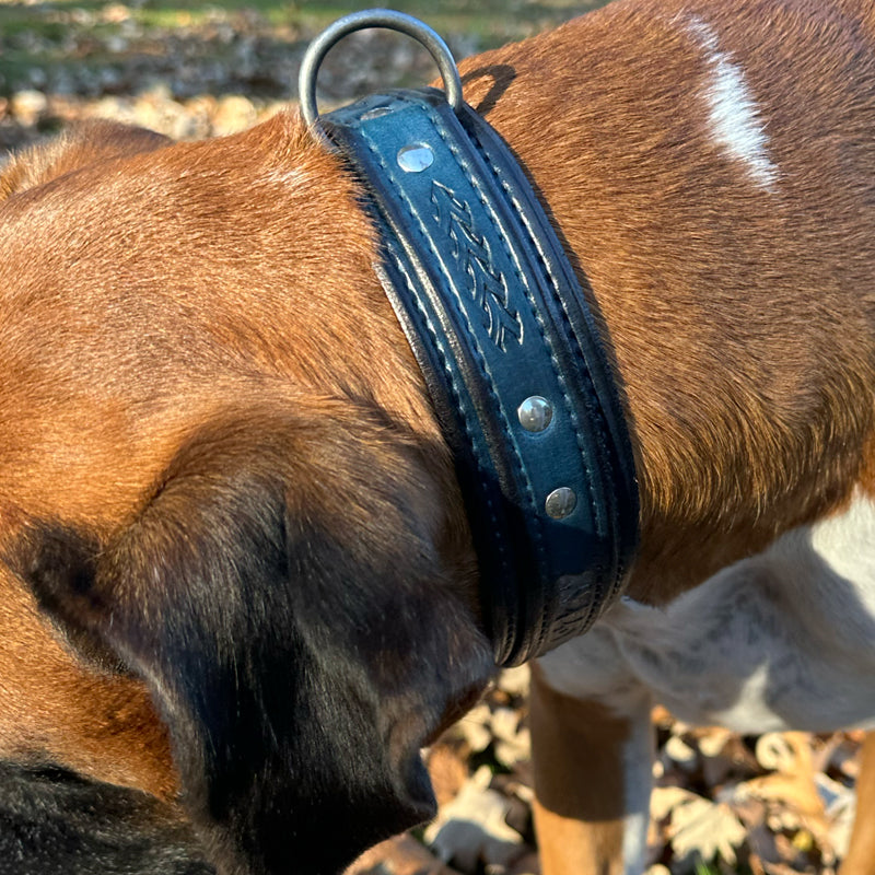 Custom Wide Blue & Black Leather Double Strap Dog Collar-Wide Leather Dog Collars-Rockstar Leatherworks™