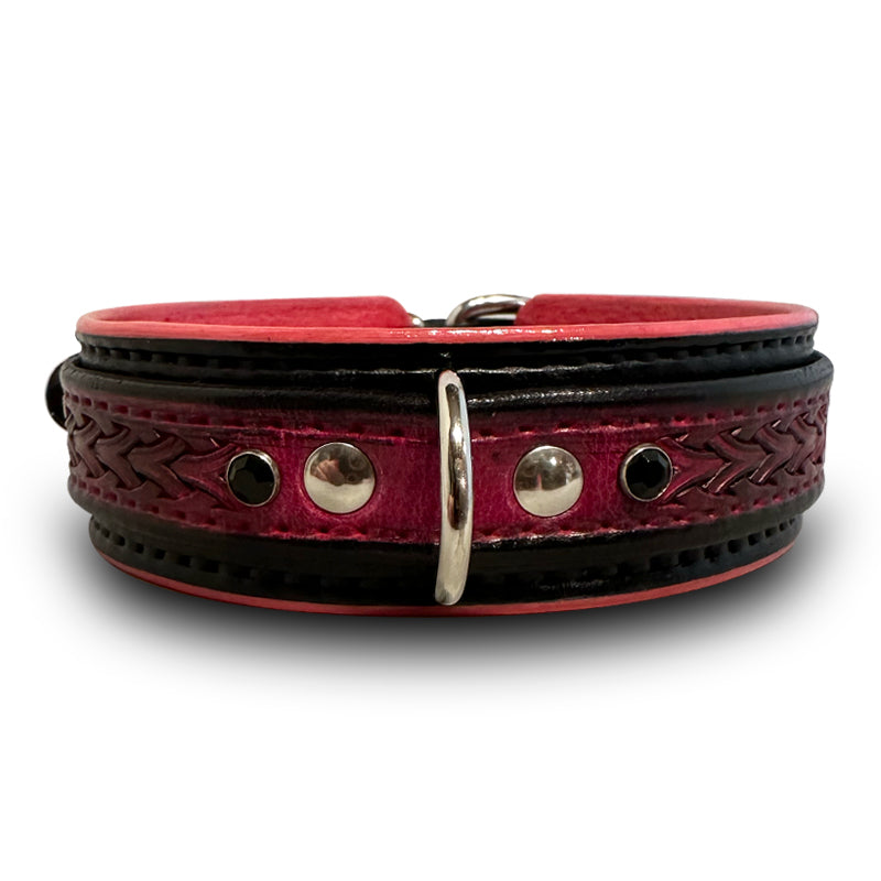 Custom Wide Pink & Black Leather Double Strap Dog Collar-Wide Leather Dog Collars-Rockstar Leatherworks™