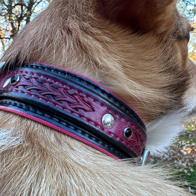 Custom Wide Pink & Black Leather Double Strap Dog Collar-Wide Leather Dog Collars-Rockstar Leatherworks™