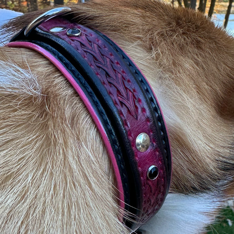 Custom Wide Pink & Black Leather Double Strap Dog Collar-Wide Leather Dog Collars-Rockstar Leatherworks™