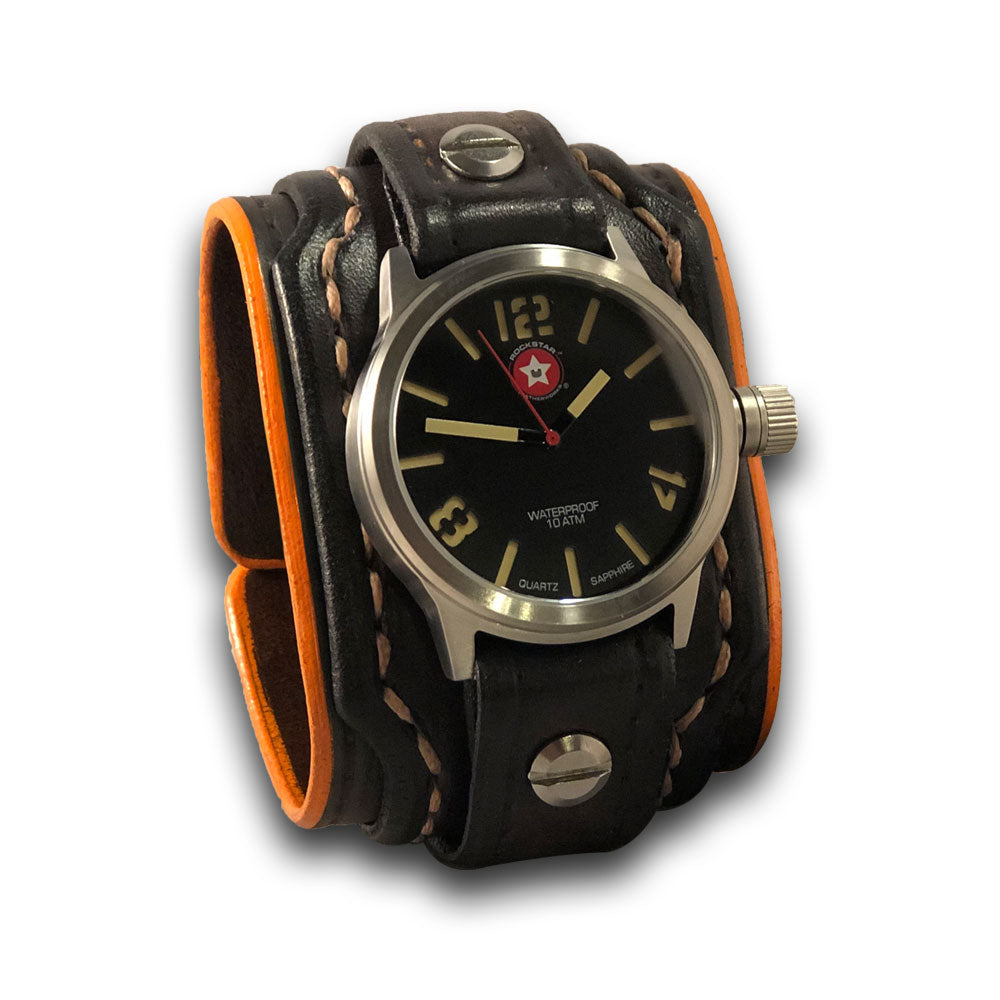 Mahogany & Brown Layered Cuff Watch with Stainless 42mm-Leather Cuff Watches-Rockstar Leatherworks™