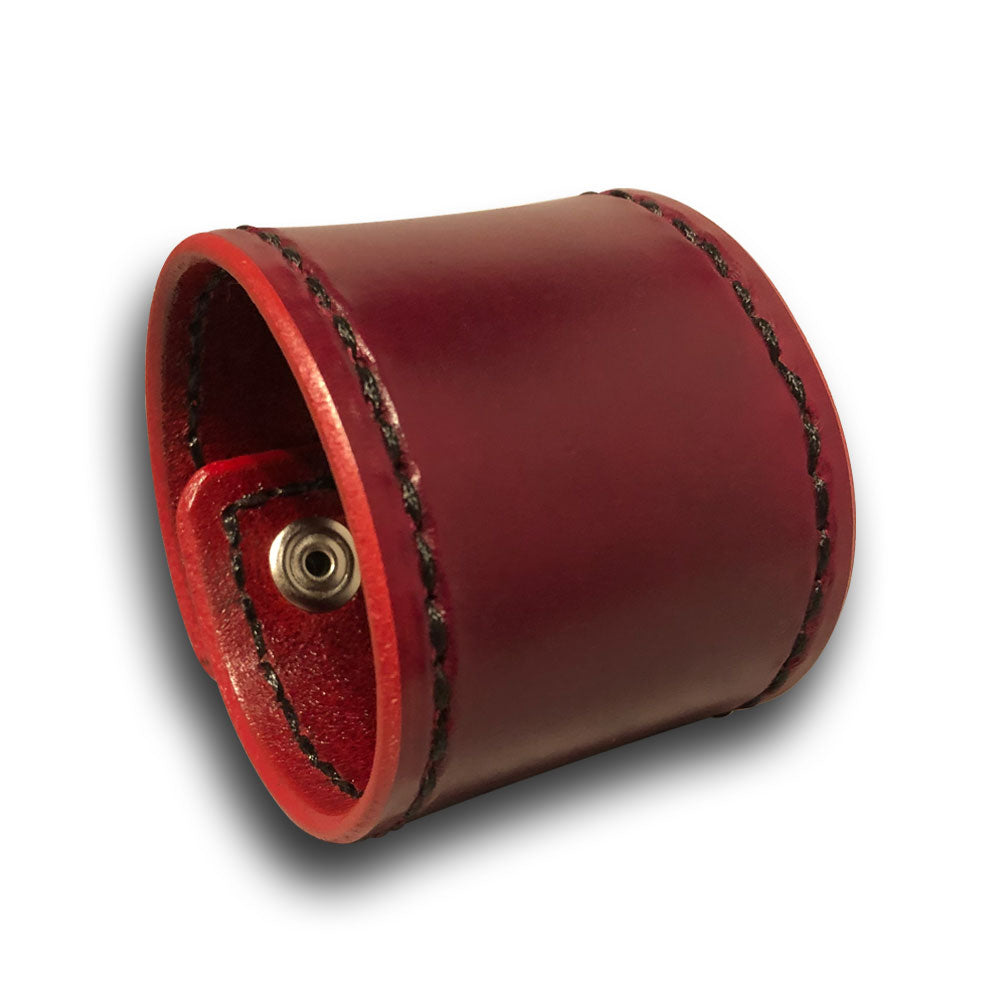 Wide Oxblood Leather Cuff Wristband with Stitching & Snaps-Leather Cuffs & Wristbands-Rockstar Leatherworks™