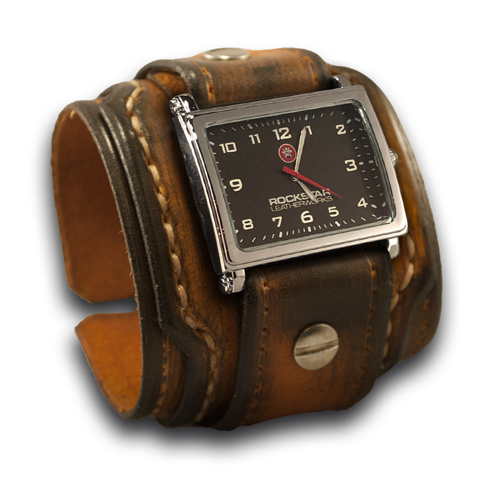Range Tan Stressed Rockstar Layered Leather Cuff Watch-Leather Cuff Watches-Rockstar Leatherworks™