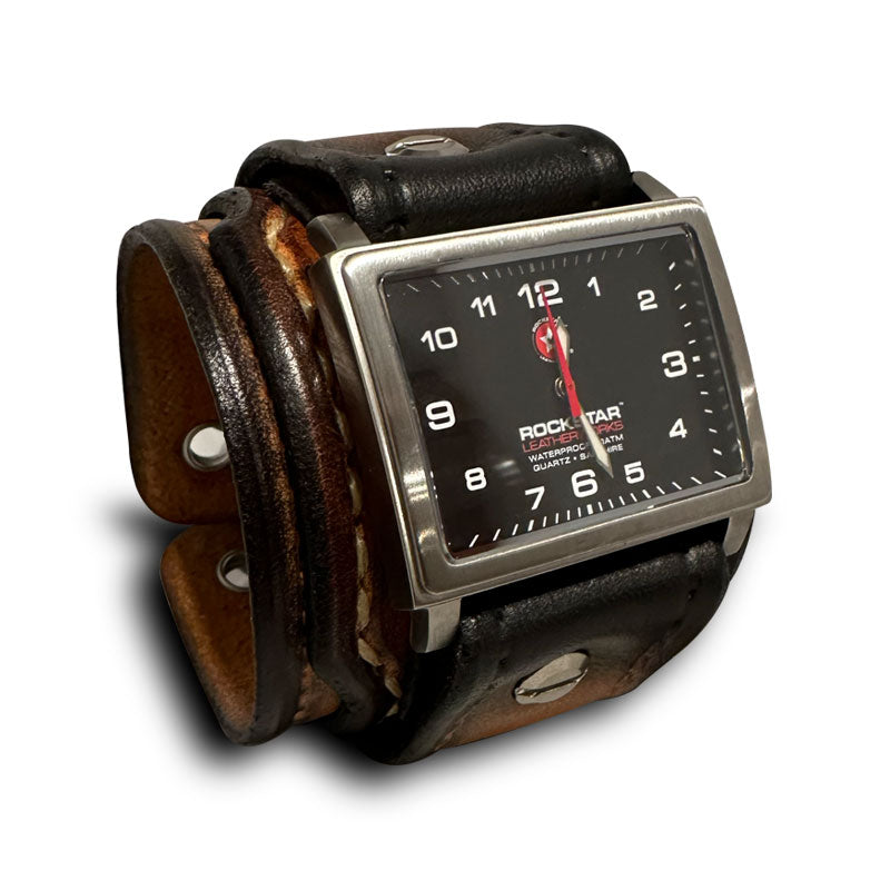Range Tan Layered Leather Cuff Watch with 42mm Stainless-Leather Cuff Watches-Rockstar Leatherworks™