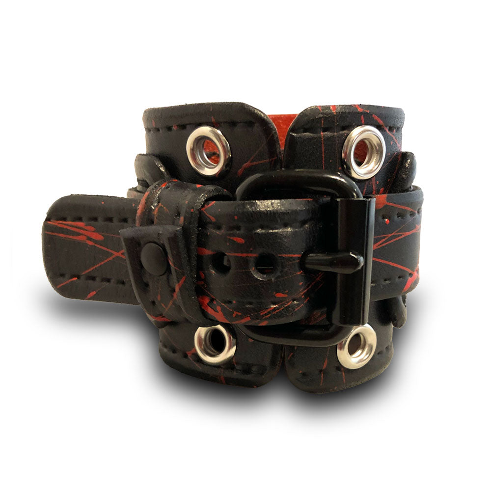 Black with Red Splatter Layered Leather Cuff Watch-Leather Cuff Watches-Rockstar Leatherworks™