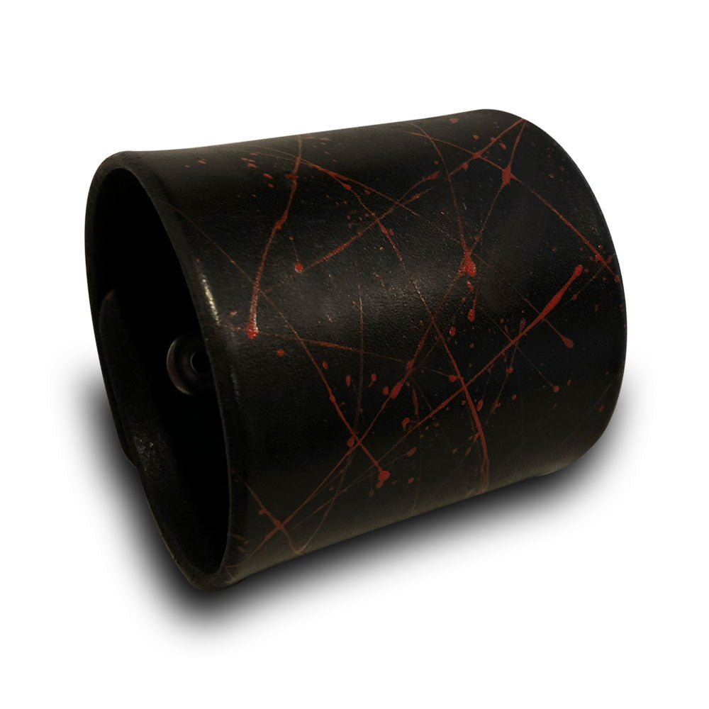 Black & Red Splatter Leather Cuff Wristband with Skull Snaps-Leather Cuffs & Wristbands-Rockstar Leatherworks™