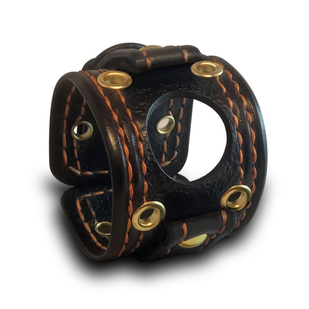 Black & Orange Samsung Wide Leather Cuff Watch Band-Custom Handmade Leather Watch Bands-Rockstar Leatherworks™