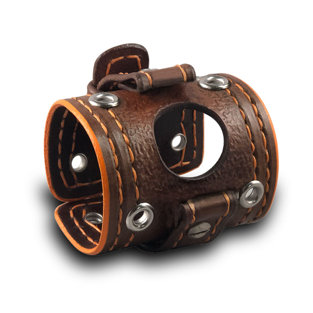 Brown and Orange Samsung Leather Cuff Watch Band with Eyelets-Custom Handmade Leather Watch Bands-Rockstar Leatherworks™