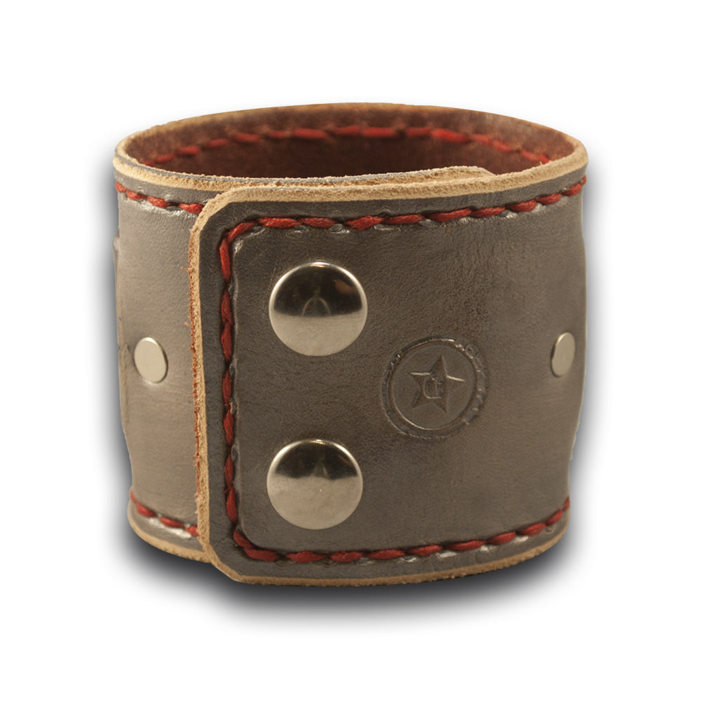 Silver & White Leather Cuff Watch with Stitching and Snaps-Leather Cuff Watches-Rockstar Leatherworks™