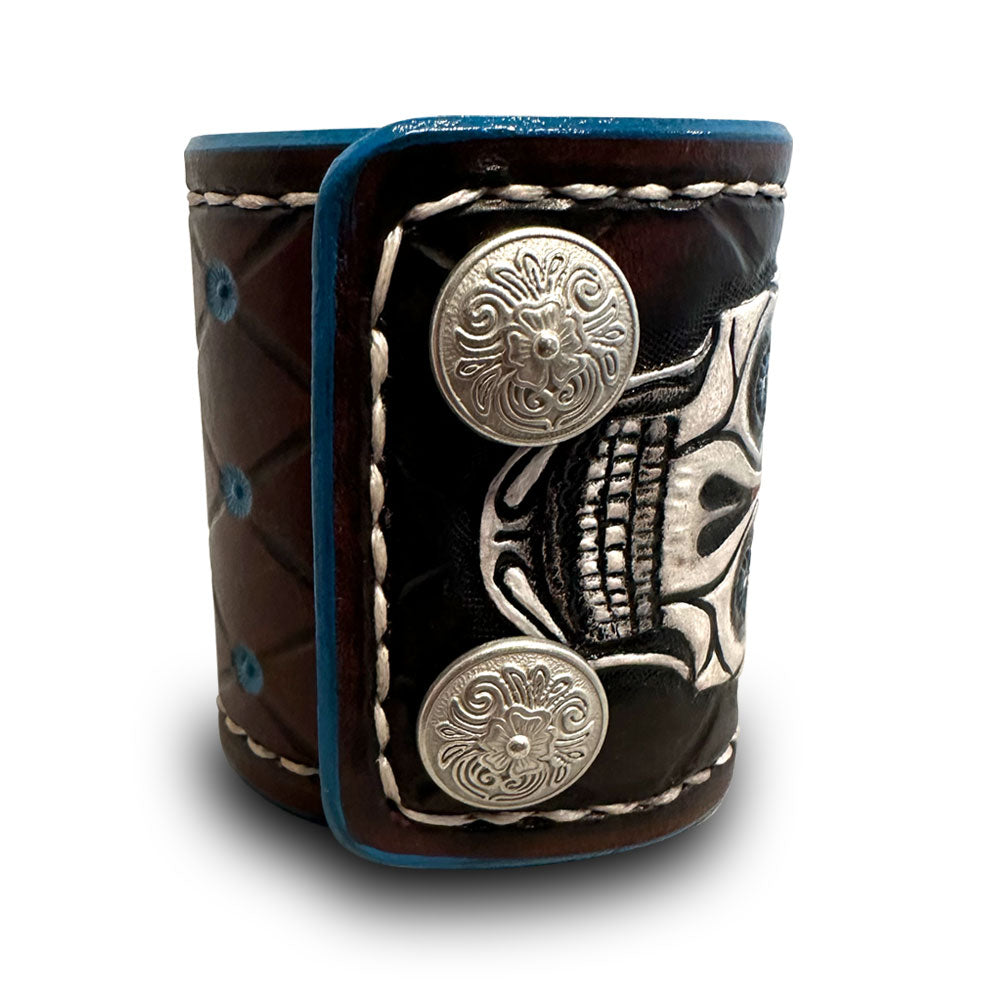 Sugar Skull Leather Cuff Wristband with Snaps & White Stitching-Leather Cuffs & Wristbands-Rockstar Leatherworks™