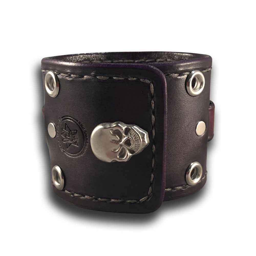 Slate & Purple Leather Cuff Wristband with Weaved Strap & Snap-Leather Cuffs & Wristbands-Rockstar Leatherworks™