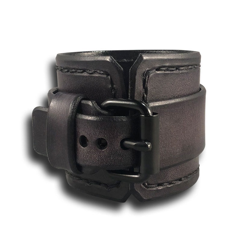 Slate Stressed Leather Cuff Watch with Black Buckle-Leather Cuff Watches-Rockstar Leatherworks™