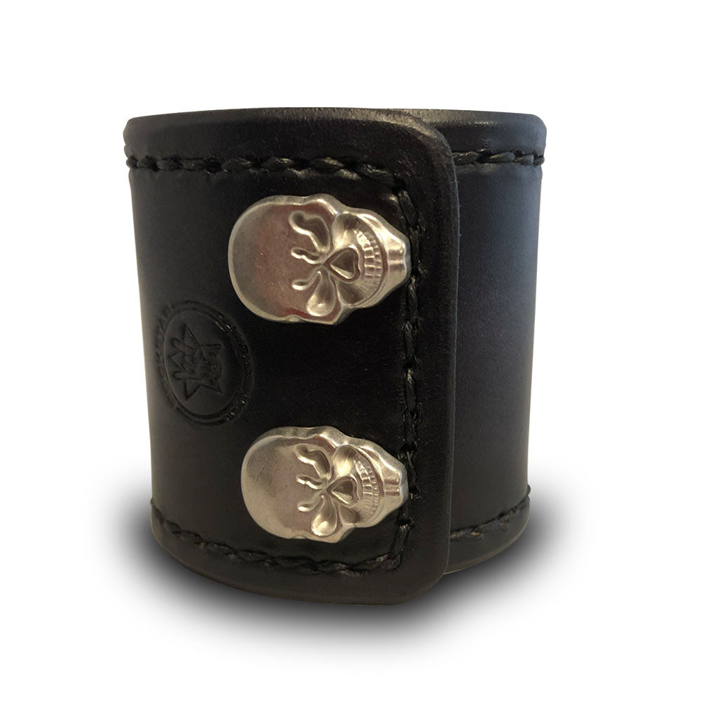 Wide Slate Leather Cuff Wristband with Stitching & Skull Snaps-Leather Cuffs & Wristbands-Rockstar Leatherworks™