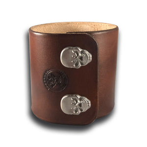 Timber Brown Wide Leather Cuff Wristband with Skull Snaps-Leather Cuffs & Wristbands-Rockstar Leatherworks™