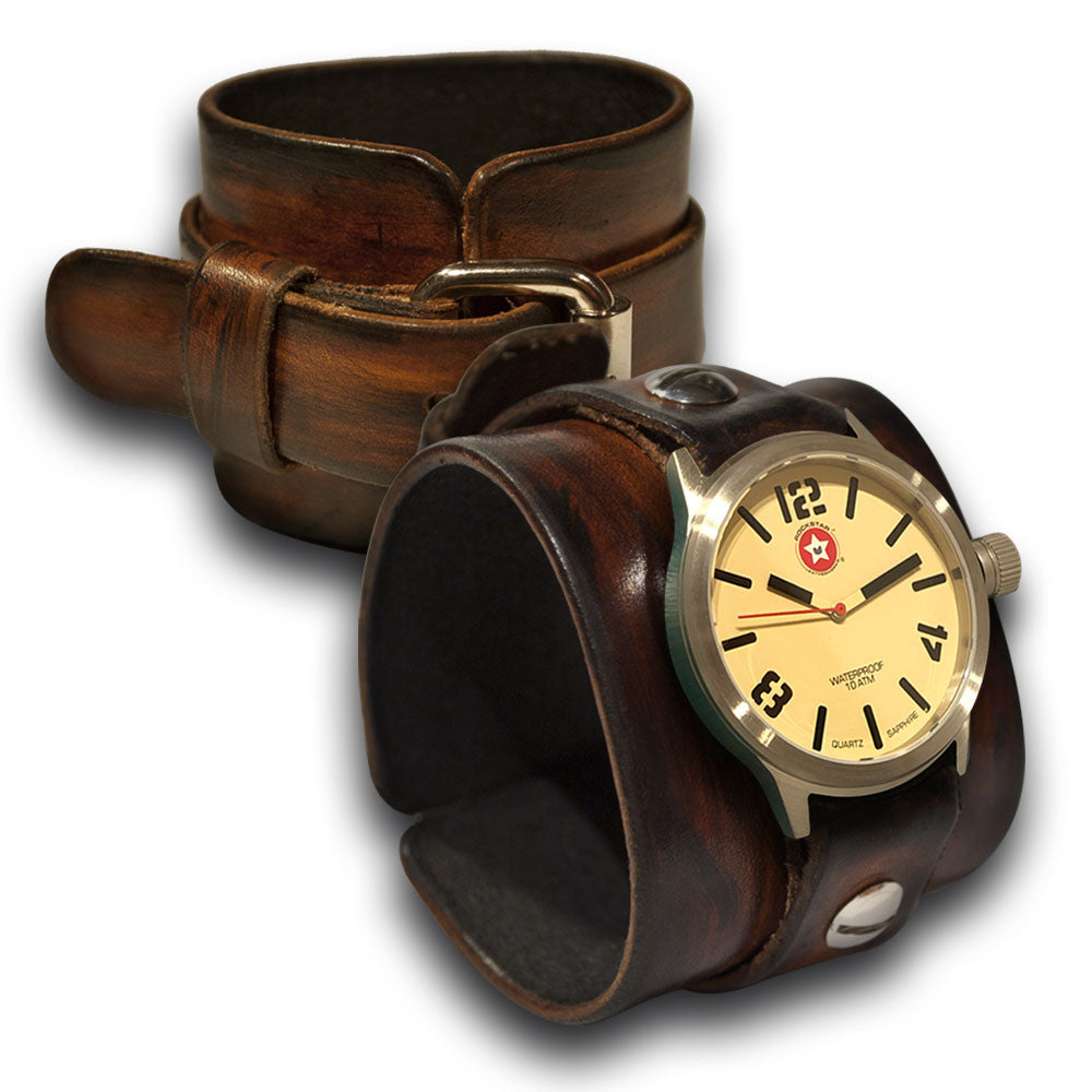 Timber Brown Stressed Wide Leather Cuff Watch-Leather Cuff Watches-Rockstar Leatherworks™