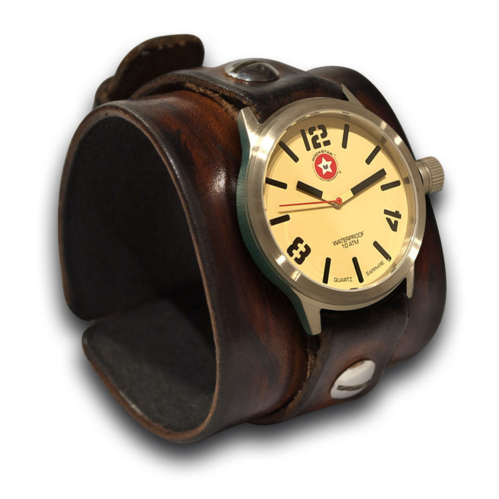 Timber Brown Stressed Wide Leather Cuff Watch-Leather Cuff Watches-Rockstar Leatherworks™
