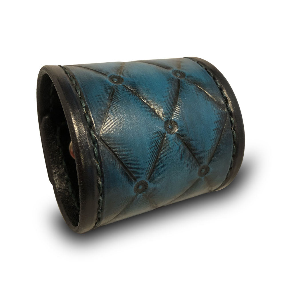 Turquoise Quilted Leather Cuff with Stitching and Snaps-Leather Cuffs & Wristbands-Rockstar Leatherworks™
