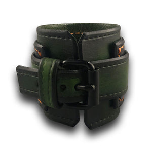 Forest Green Stressed Layered Leather Cuff Watch Black Buckle-Leather Cuff Watches-Rockstar Leatherworks™