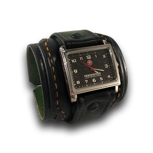 Forest Green Stressed Layered Leather Cuff Watch Black Buckle-Leather Cuff Watches-Rockstar Leatherworks™