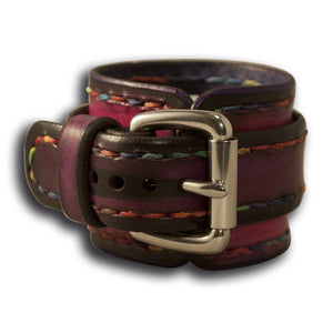 Fuchsia & Purple Apple Leather Cuff Watch Band with Stitching-Custom Handmade Leather Watch Bands-Rockstar Leatherworks™