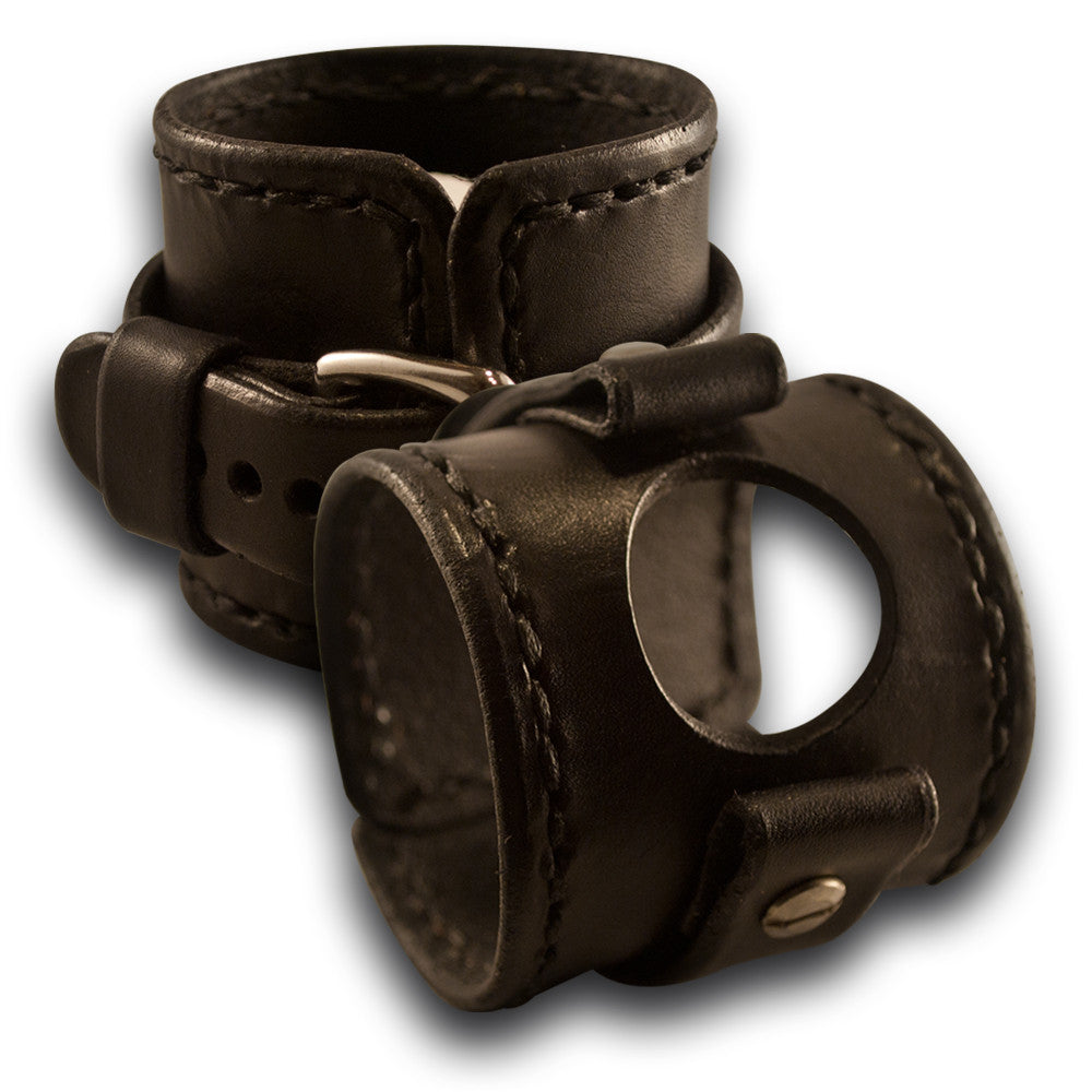 Black Samsung Wide Leather Cuff Watch Band-Custom Handmade Leather Watch Bands-Rockstar Leatherworks™