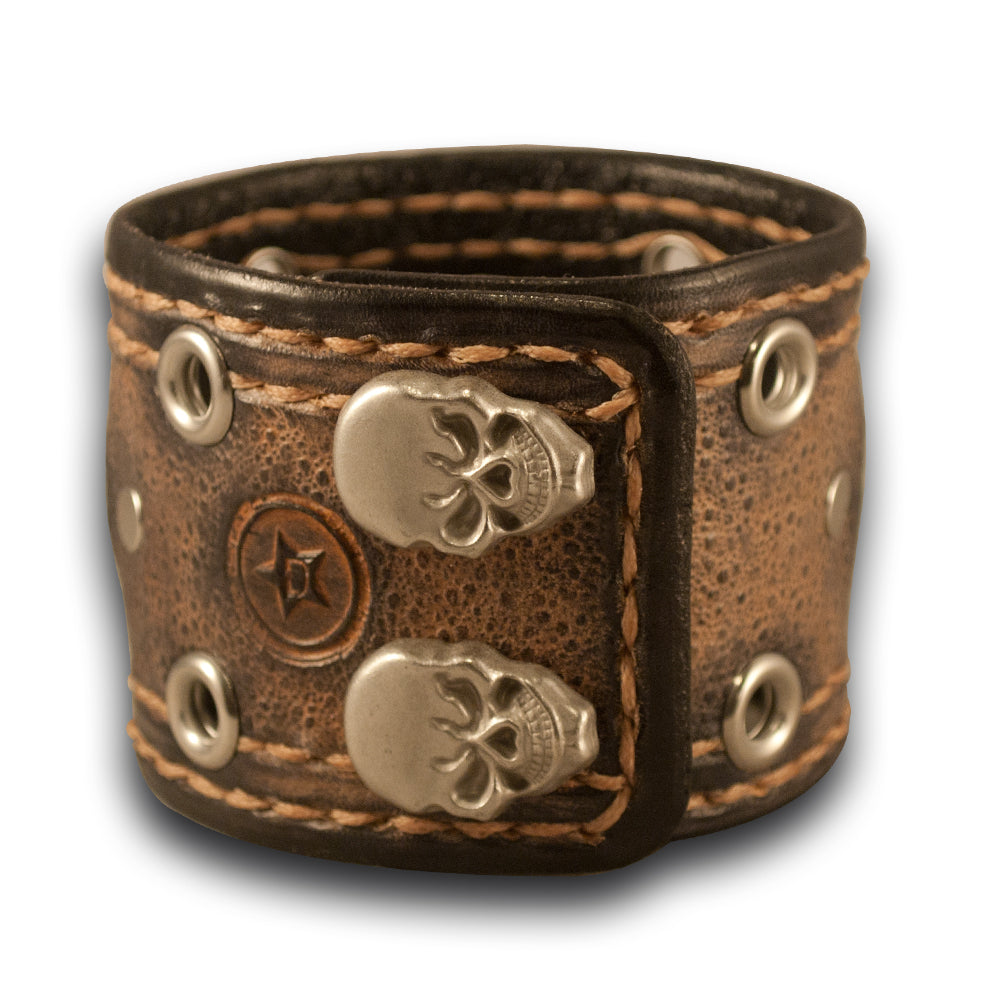 Desert Sand Stressed Samsung Leather Cuff Band with Skull Snaps-Custom Handmade Leather Watch Bands-Rockstar Leatherworks™