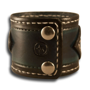 Black Leather Cuff Wristband with Blue Snake Skin Inlay-Leather Cuffs & Wristbands-Rockstar Leatherworks™