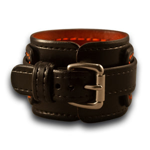 Black & Orange Layered Leather Cuff Watch with 42mm Sapphire, 10ATM-Leather Cuff Watches-Rockstar Leatherworks™