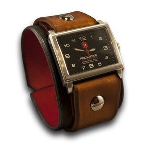 Black & Tan Leather Cuff Watch with Stainless Buckle-Leather Cuff Watches-Rockstar Leatherworks™
