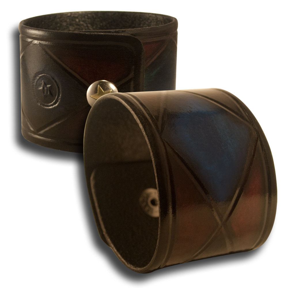 Mahogany & Blue Stressed Leather Cuff Wristband with Snap-Leather Cuffs & Wristbands-Rockstar Leatherworks™