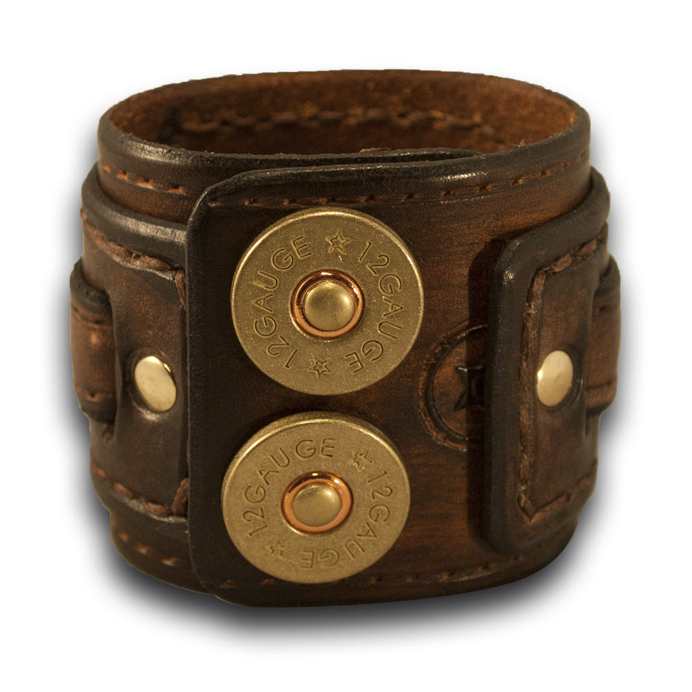 Brown Stressed Layered Leather Cuff Watch with Snaps-Leather Cuff Watches-Rockstar Leatherworks™